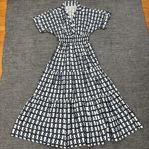 Anthropologie Somerset Dress Women 2XS XXS Geometric Maxi Smocked Waist Event